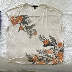 White House Black Market Cream and Orange Sleeveless Blouse